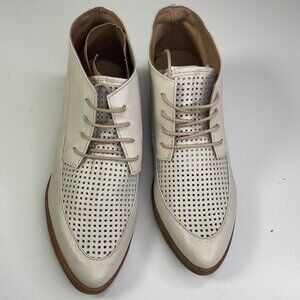 Stivali New York Women's Off White Leather Low Heel Lace Up Ankle Boots Size 36